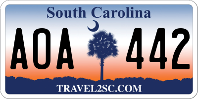 SC license plate AOA442