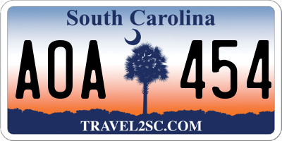 SC license plate AOA454