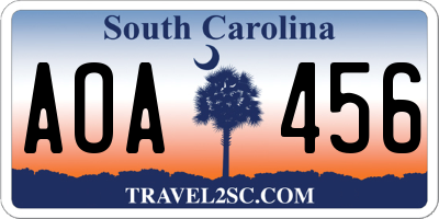 SC license plate AOA456