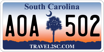 SC license plate AOA502