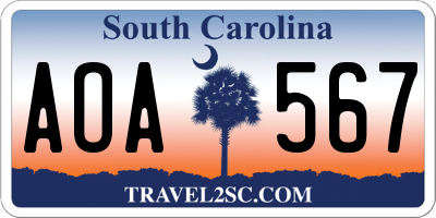 SC license plate AOA567