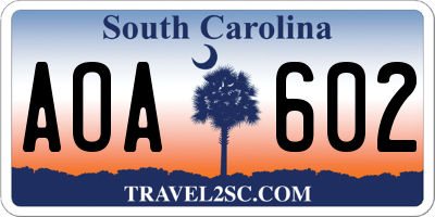SC license plate AOA602