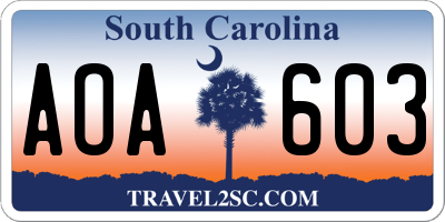 SC license plate AOA603