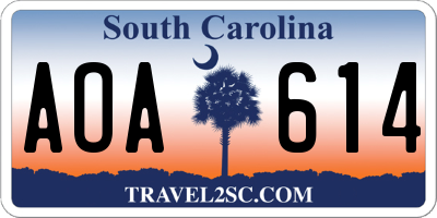SC license plate AOA614