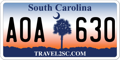 SC license plate AOA630