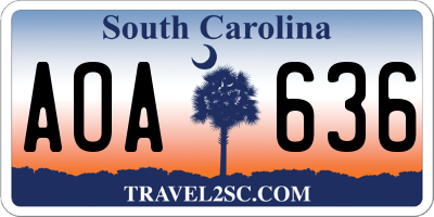 SC license plate AOA636