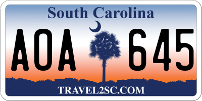 SC license plate AOA645