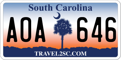 SC license plate AOA646
