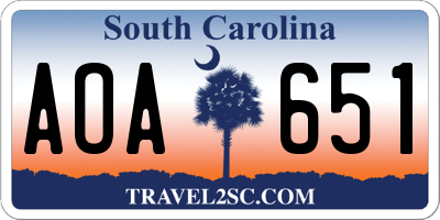 SC license plate AOA651