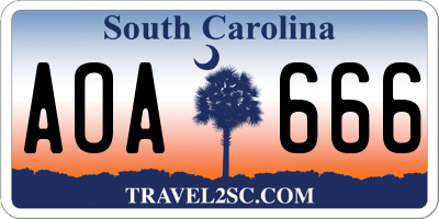 SC license plate AOA666