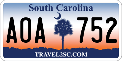 SC license plate AOA752
