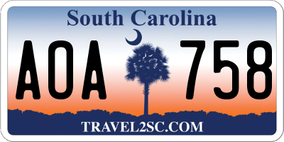 SC license plate AOA758