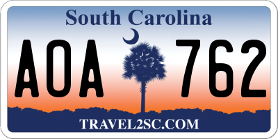 SC license plate AOA762