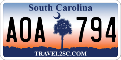 SC license plate AOA794