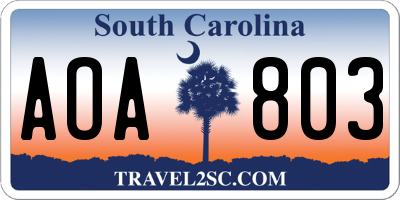 SC license plate AOA803