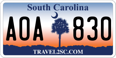 SC license plate AOA830
