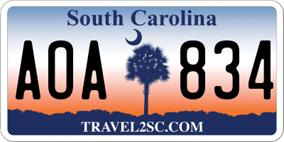 SC license plate AOA834