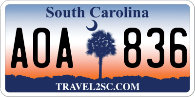 SC license plate AOA836