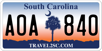 SC license plate AOA840