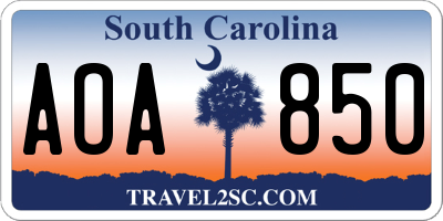 SC license plate AOA850