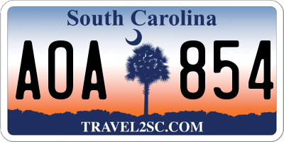 SC license plate AOA854