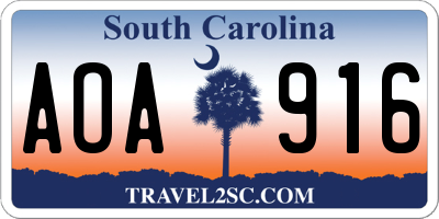 SC license plate AOA916