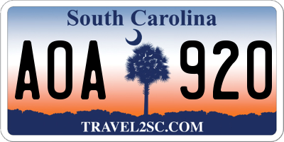 SC license plate AOA920