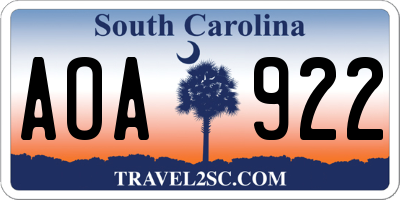 SC license plate AOA922