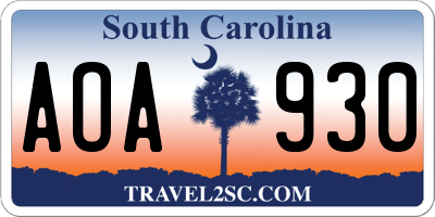 SC license plate AOA930