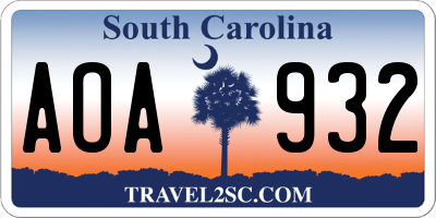 SC license plate AOA932