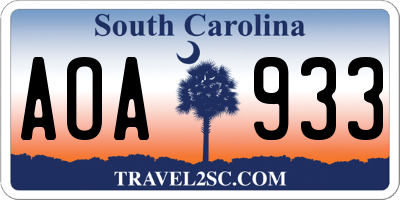 SC license plate AOA933