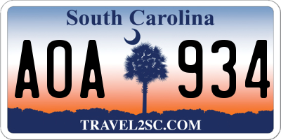 SC license plate AOA934