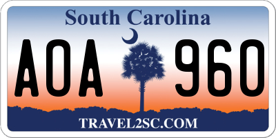 SC license plate AOA960
