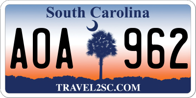 SC license plate AOA962