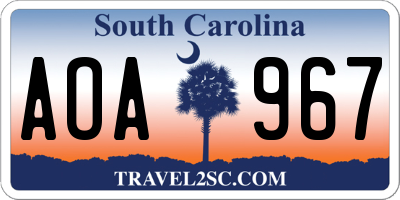SC license plate AOA967