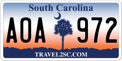 SC license plate AOA972