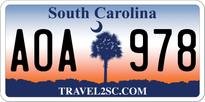 SC license plate AOA978