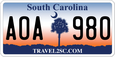 SC license plate AOA980