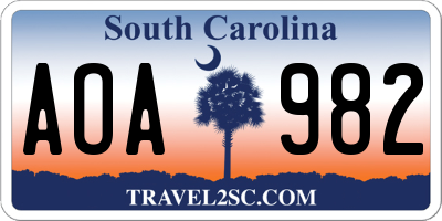 SC license plate AOA982