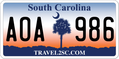 SC license plate AOA986