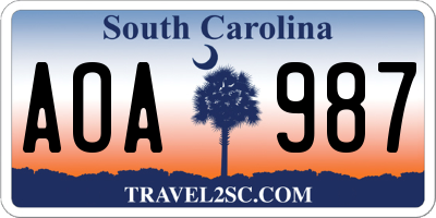 SC license plate AOA987