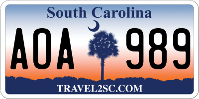 SC license plate AOA989