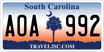 SC license plate AOA992