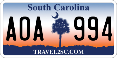 SC license plate AOA994