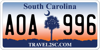 SC license plate AOA996