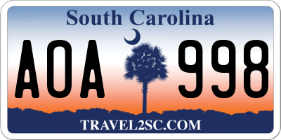 SC license plate AOA998