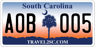 SC license plate AOB005