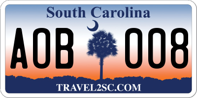 SC license plate AOB008