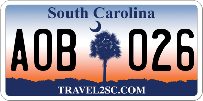 SC license plate AOB026