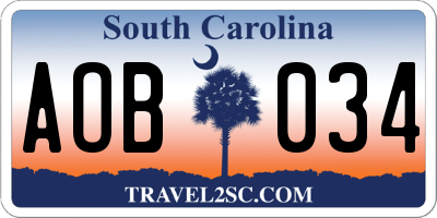 SC license plate AOB034